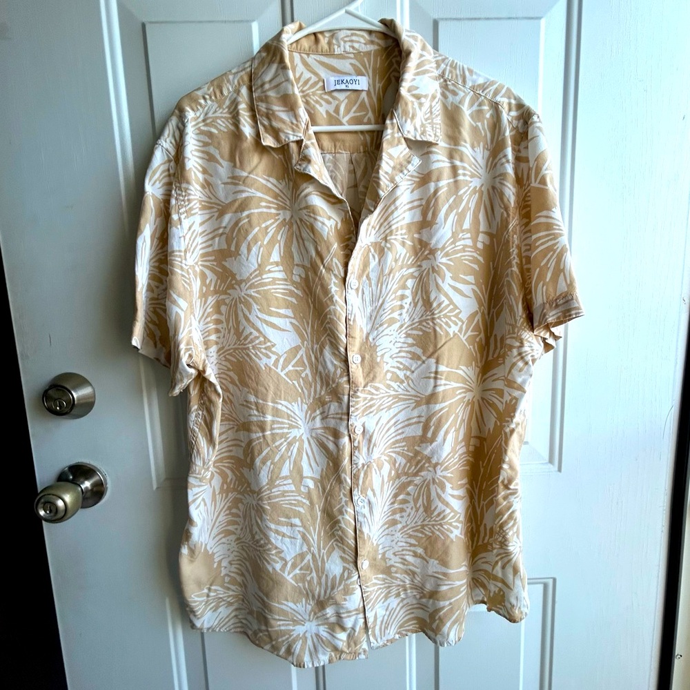 JEKAOYI men’s Short Sleeve Button Down Hawaiin Shirt Sz XL